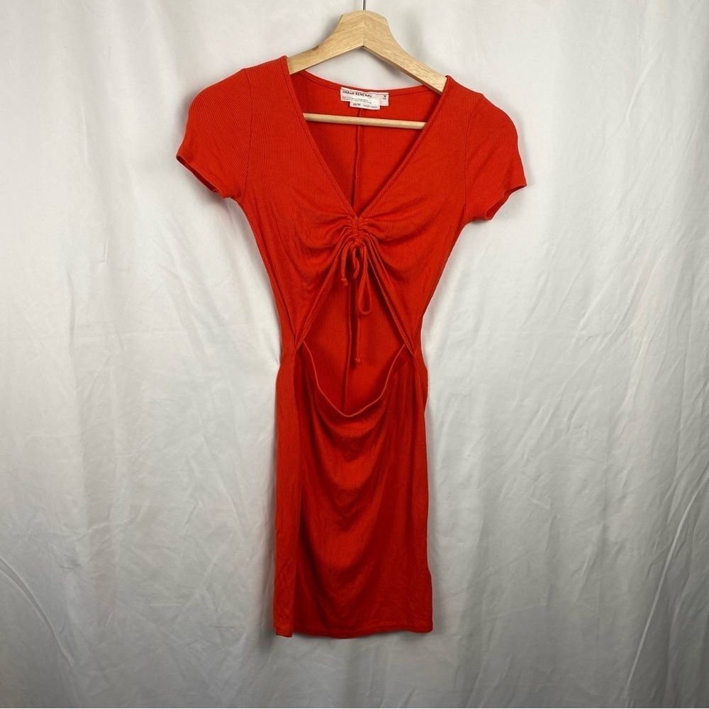 Urban Renewal Mini Red Bodycon Short Sleeve Cut Out Dress Size XS